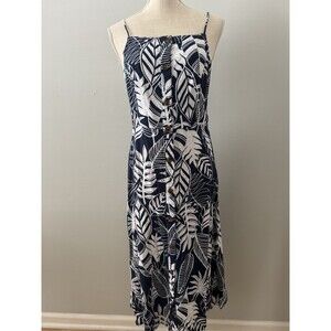Old Navy Linen-Blend Button-Front Navy Palm Printed Cami‎ Midi Dress Sz M